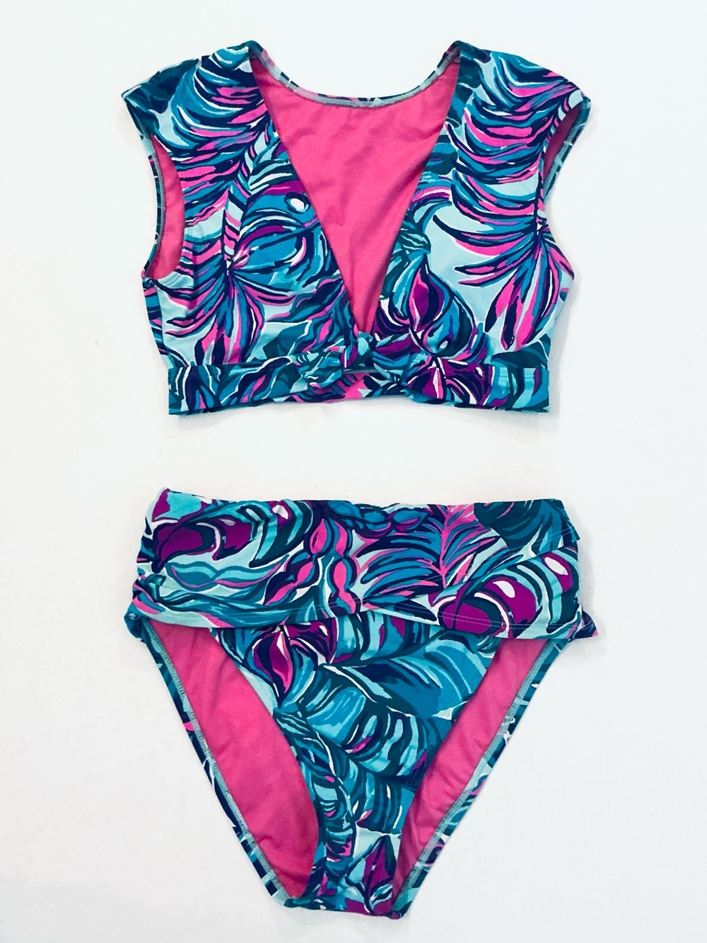 LILLY PULITZER Meechi Bikini Top, High-Waisted Lagoon Sarong Hipster Bottom Sz 4 - Picture 2 of 16